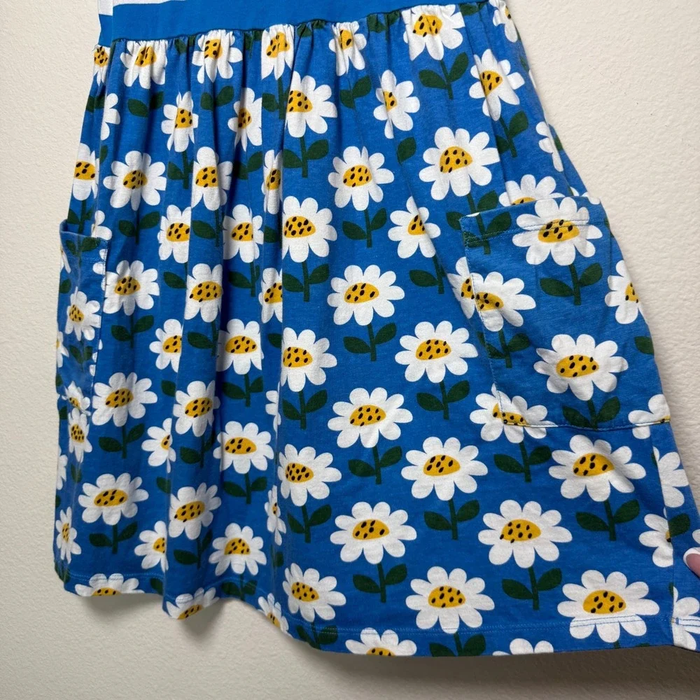 Hanna‎ Andersson Mixie Dress 10 Daisy Blue White Stripe Patchwork  Pockets 140cm